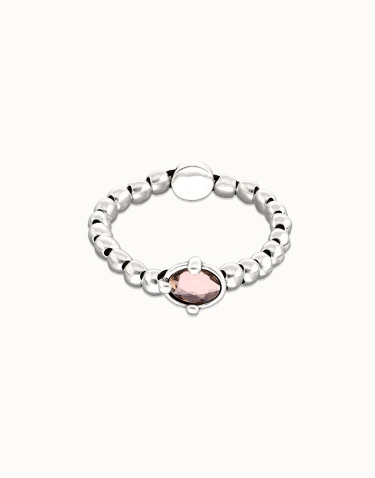 Pulsera de bolas ba&ntilde;ada en plata con cristal facetado ovalado rosa